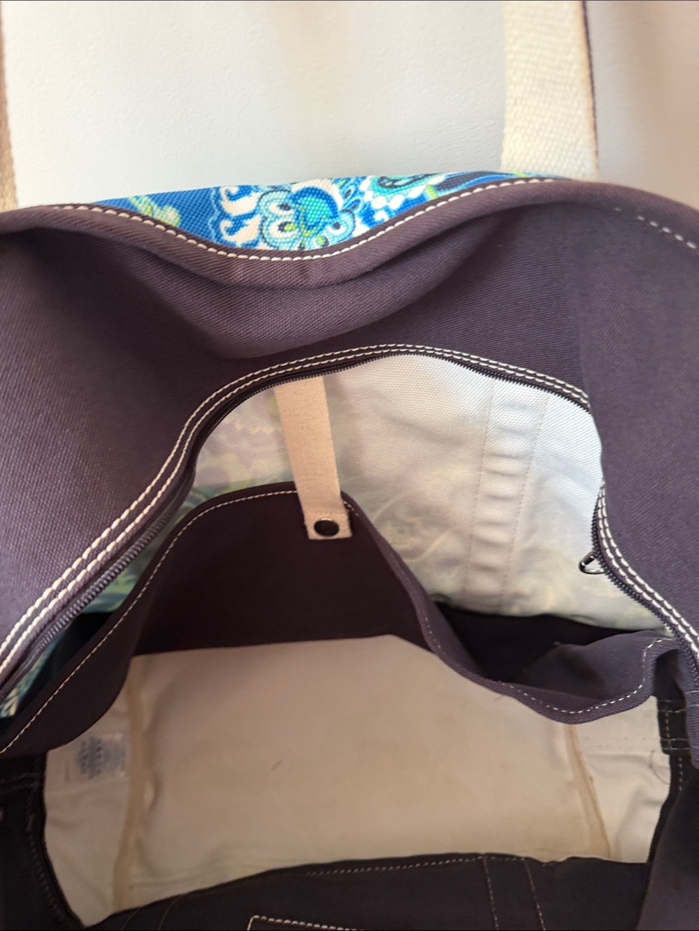 Blue Paisley Canvas Tote Bag with Dark Trim Lands End - Picture 6 of 7